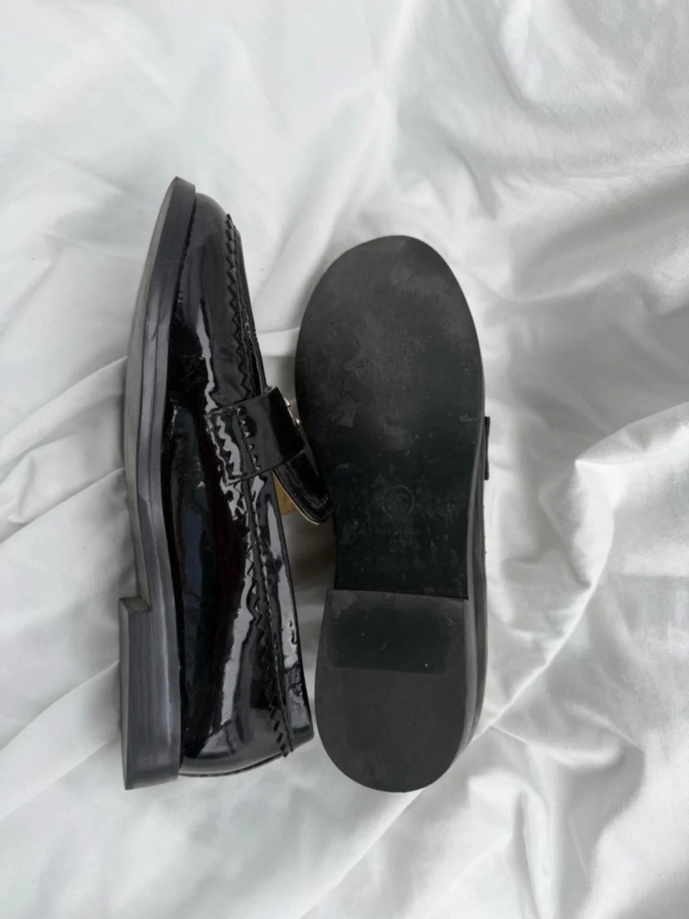 CHANEL Black Patent Leather Loafers with Gold CC Hardware - Picture 4 of 5